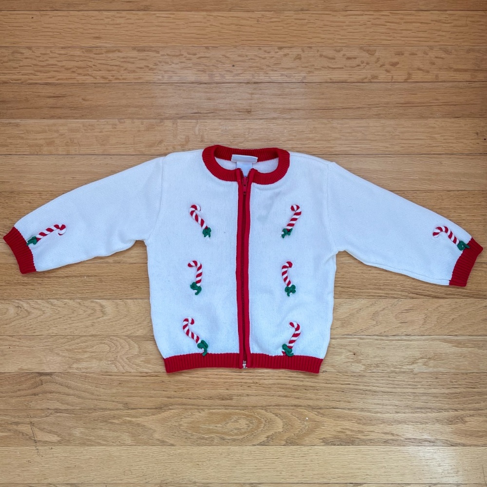 VINTAGE MINIWEAR EUC Christmas Candy Cane Knit Cardigan Sweater